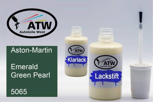 Aston-Martin, Emerald Green Pearl, 5065: 20ml Lackstift + 20ml Klarlack - Set, von ATW Autoteile West.